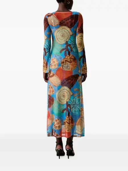 Lung rochie maxi Never Fully Dressed cu imagine cu imprimeu abstract albastru