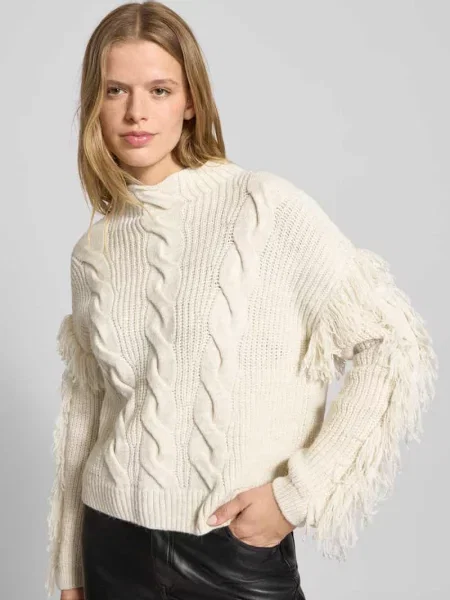 Sweter z dzianiny o kroju regular fit z frędzlami model ‘HOLLY’ Only biały