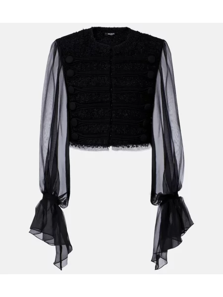 Geacă Balmain de mătase negru