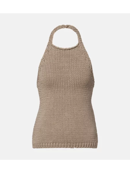 Top Róhe tricotate cu gât halter bej