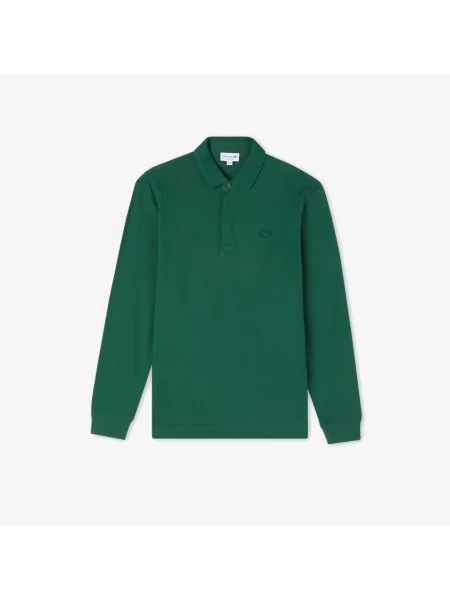 Lacoste Koszulka Polo Z Długim Rękawem Smart Paris Z Elastycznej Bawełny zielona