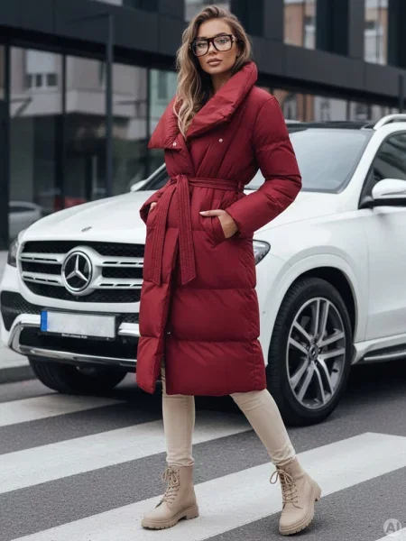 Płaszcz długi pikowany FAVI bordowy Dstreet