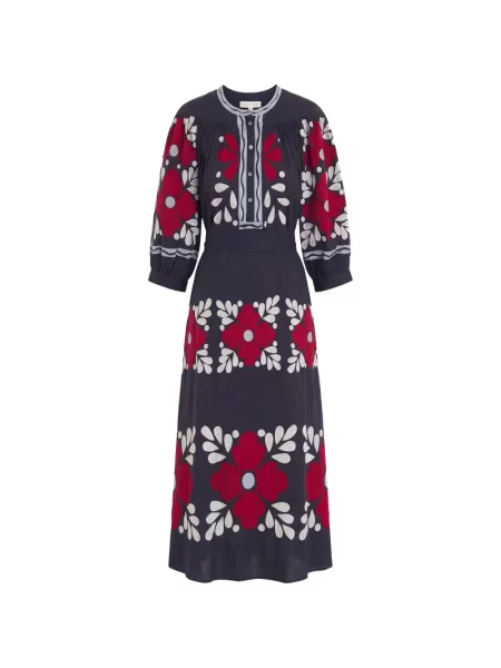 Rochie midi Antik Batik cu model floral albastru