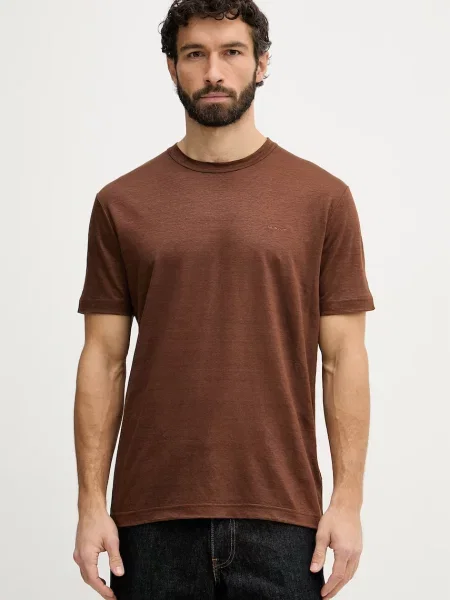 Gant t-shirt lniany brązowa