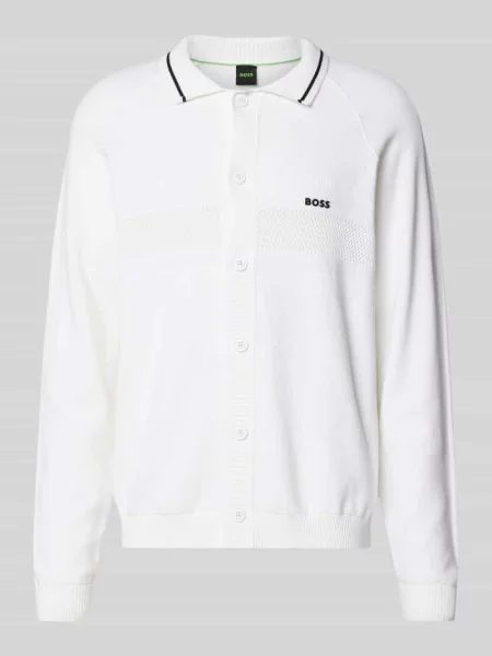 Kardigan w kroju regular fit z czystej bawełny z kołnierzykiem polo Boss Green biała