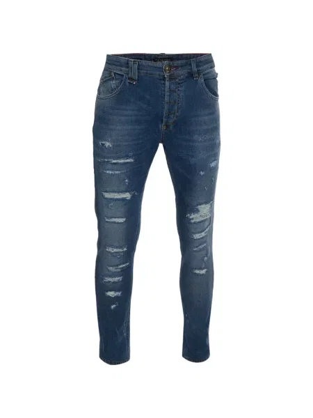 Blugi drepți Philipp Plein zdrențuiți albastru