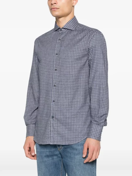 Cămașă Brunello Cucinelli cu imprimeu geometric albastru