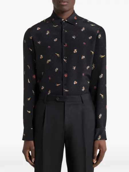Cămașă Etro de mătase cu model floral negru