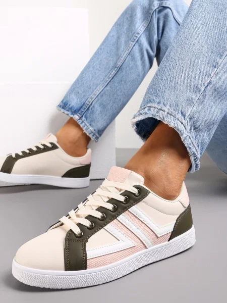 Jasnobeżowe Sneakersy z Wstawkami Lerlet beżowe