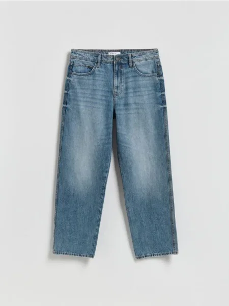 Reserved Blugi baggy cu efect prespălat albastru