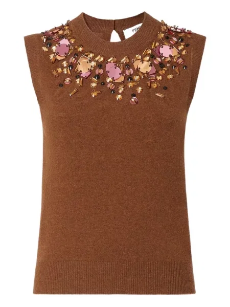 Top Fendi tricotate de cristal maro