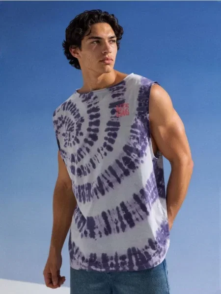 Tie dye krawat Sinsay z nadrukiem wiązany błękitny