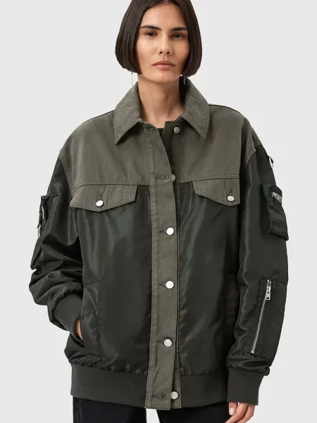 AllSaints kurtka bomber VERITY przejściowa oversize zielony