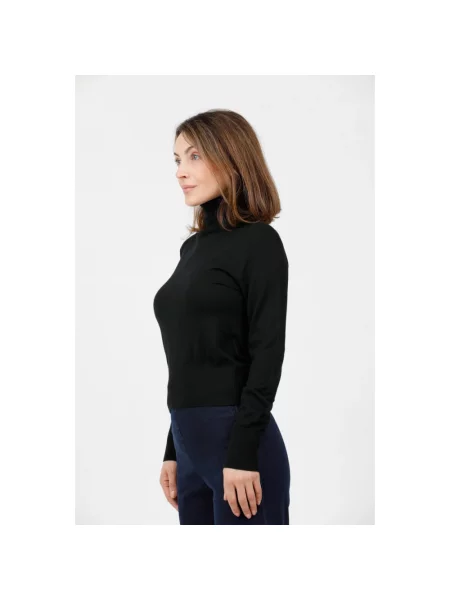 Lniany sweter z golfem Alpha Studio czarny
