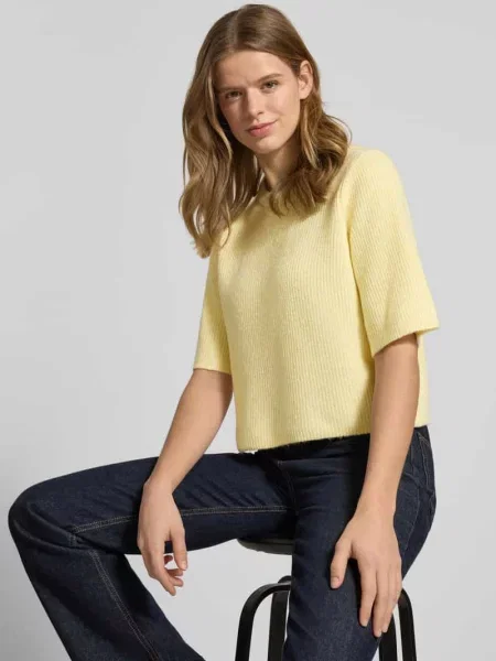 Pudełkowy krój T-shirt z prążkowanej dzianiny z dodatkiem wełny Model SILLY' Pieces