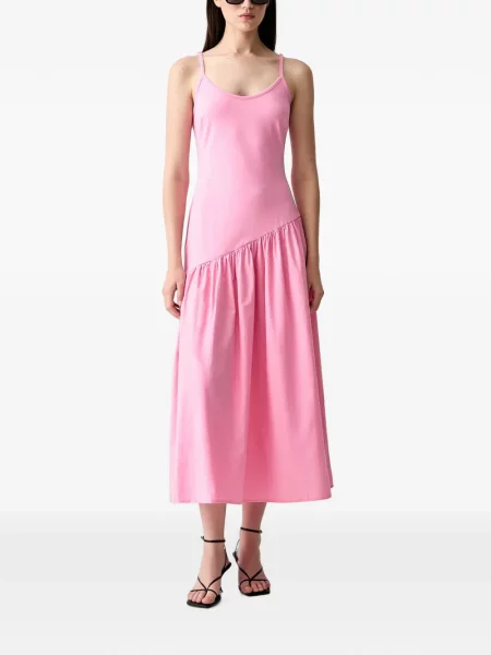 Rochie midi Never Fully Dressed cu volane asimetrică roz