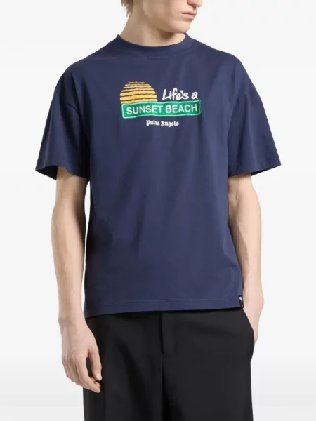 Tricou Palm Angels cu imagine albastru