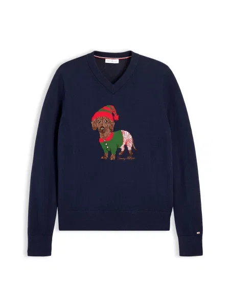 TOMMY HILFIGER Pulover bleumarin / verde / roșu alb
