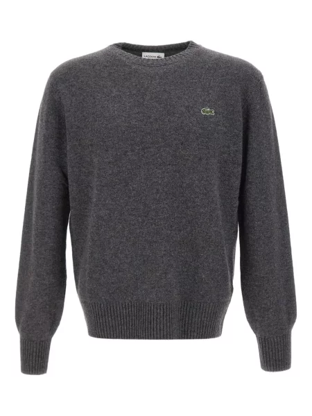 Pulover Lacoste cu broderie cu decolteu rotund gri
