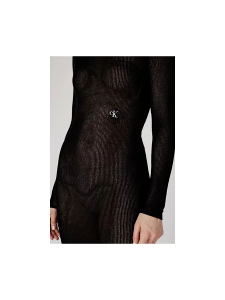 Długa przezroczysta sukienka jeansowa Calvin Klein Jeans żakardowa czarna