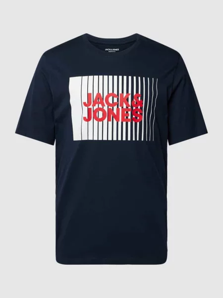 T-shirt z nadrukiem z logo model ‘CORP’ Jack&jones granatowa