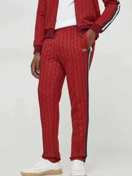 Tepláky Lacoste vzorované červená