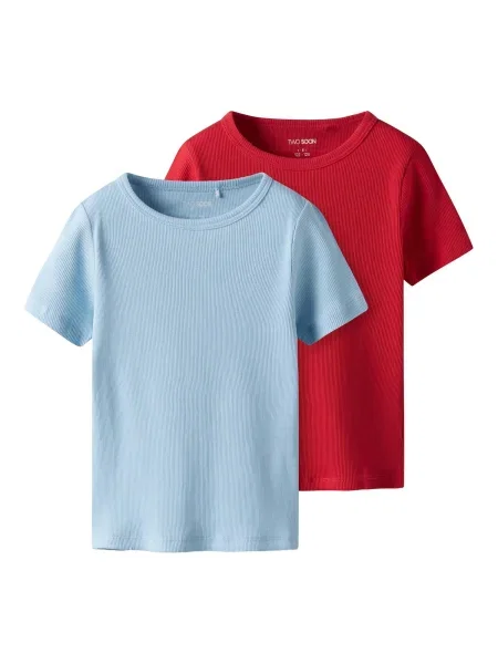 TWO SOON Tricou albastru deschis roșu