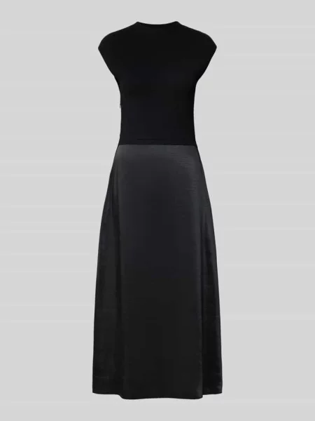 Sukienka z dzianiny taliowana ze spódnicą z satyny model ‘FERDOLINI’ Boss czarna