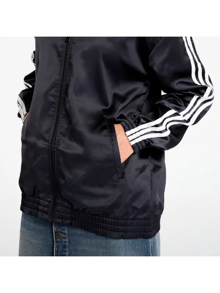 Σατέν ριγέ τρέξιμο τοπ Adidas Originals μαύρο