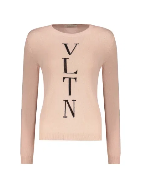 Pulover Valentino Garavani de lână cu decolteu rotund roz