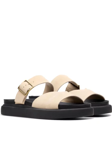 Klapki mules Clarks skórzane beżowe
