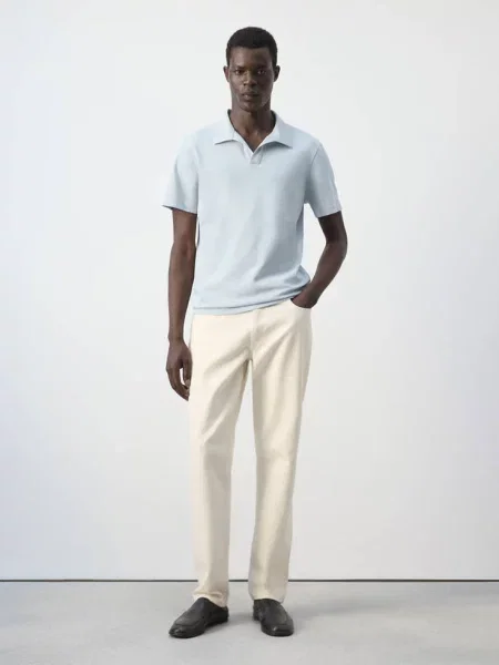 Koszulka polo slim fit z piki z mieszanki bawełny Mężczyzna L MANGO MAN błękitny