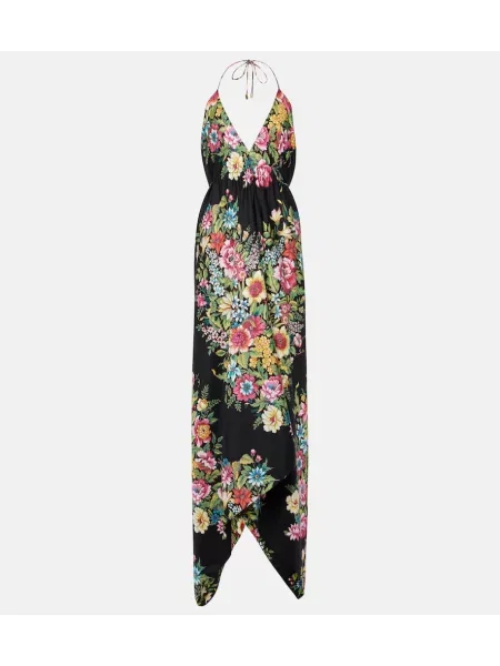 Rochie midi Etro de mătase cu model floral până la genunchi negru