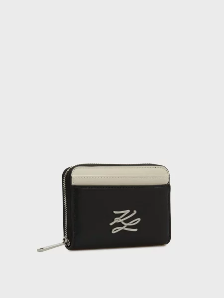 Кожаный кошелек Karl Lagerfeld с автографом черный