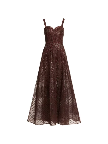 Rochie midi Elie Saab cu broderie maro