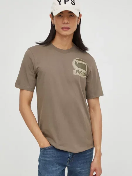 Тениска G-Star Raw с принт бежово