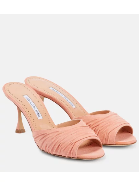 Pantofi cu toc Manolo Blahnik din piele de căprioară portocaliu