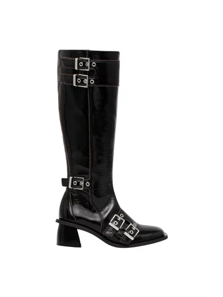 GANNI kozaki Feminine Buckle High Boot Naplack na słupku czarny