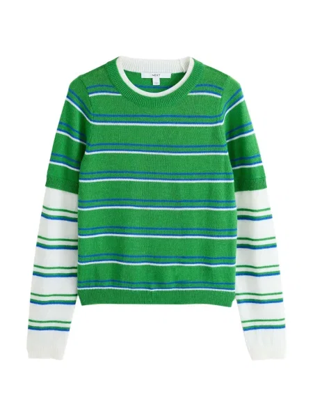 Next Pulover albastru deschis / verde pin alb