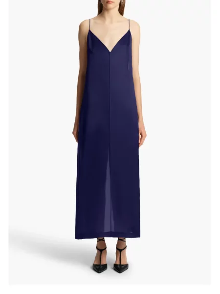 Rochie maxi Khaite din satin de costum albastru