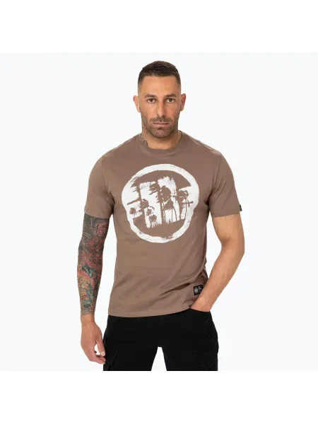 Мъжка тениска Pitbull Logo Palms brown savana кафяво