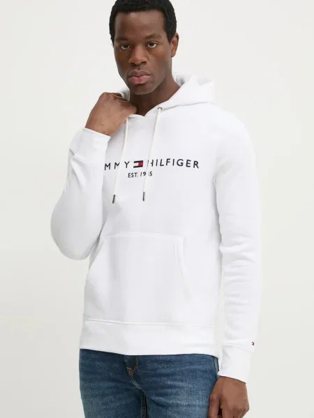 Tommy Hilfiger μπλούζα με κουκούλα ανδρική με λευκό