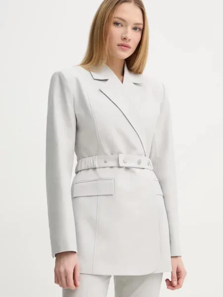 Gestuz sacou din lana cu doua randuri de neted gri