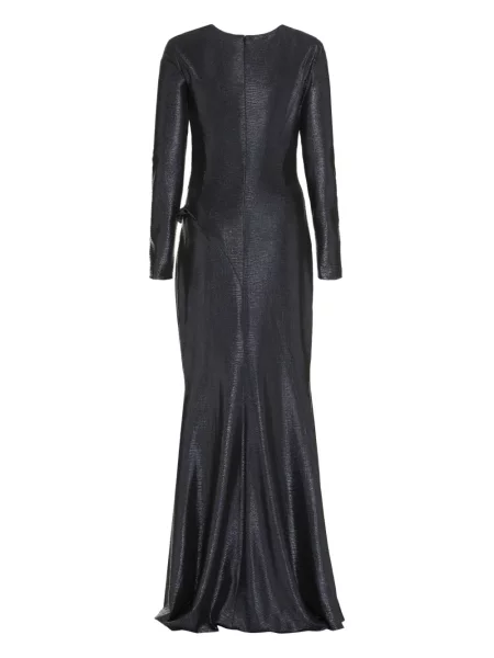 Rochie maxi Talbot Runhof cu volane drapată de costum negru
