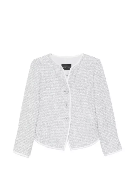 Geacă Emporio Armani cu decolteu în V din tweed gri