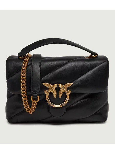 Pinko De piele geantă pe umăr Puff Classic New Buckle negru
