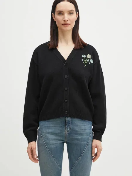 Kenzo cardigan din lana Jungle Flower femei călduros negru
