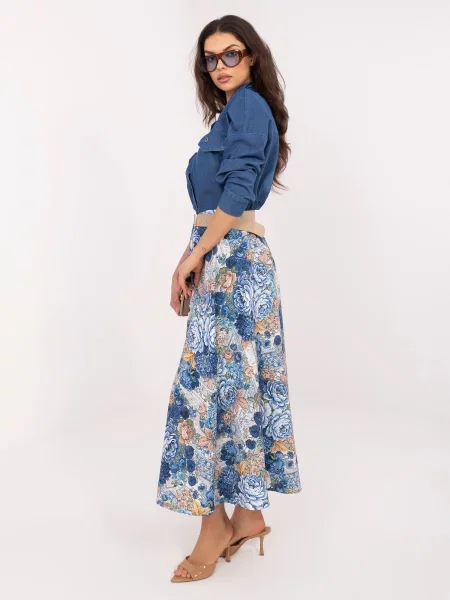Fustă evazată Italy Moda cu model floral evazat albastru
