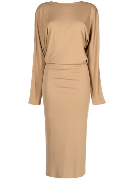 Sukienka midi Khaite do kolan garniturowa brązowa