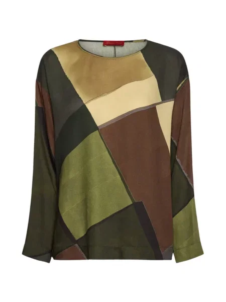 Lung bluză Elena Mirò cu imagine cu imprimeu geometric verde